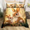Easter Rose Rabbit Duvet Cover Cute Bunny Happy Easter Bedding Set Full for Kids Boys Girls,Rustic Flower Animal Comforter Cover 5