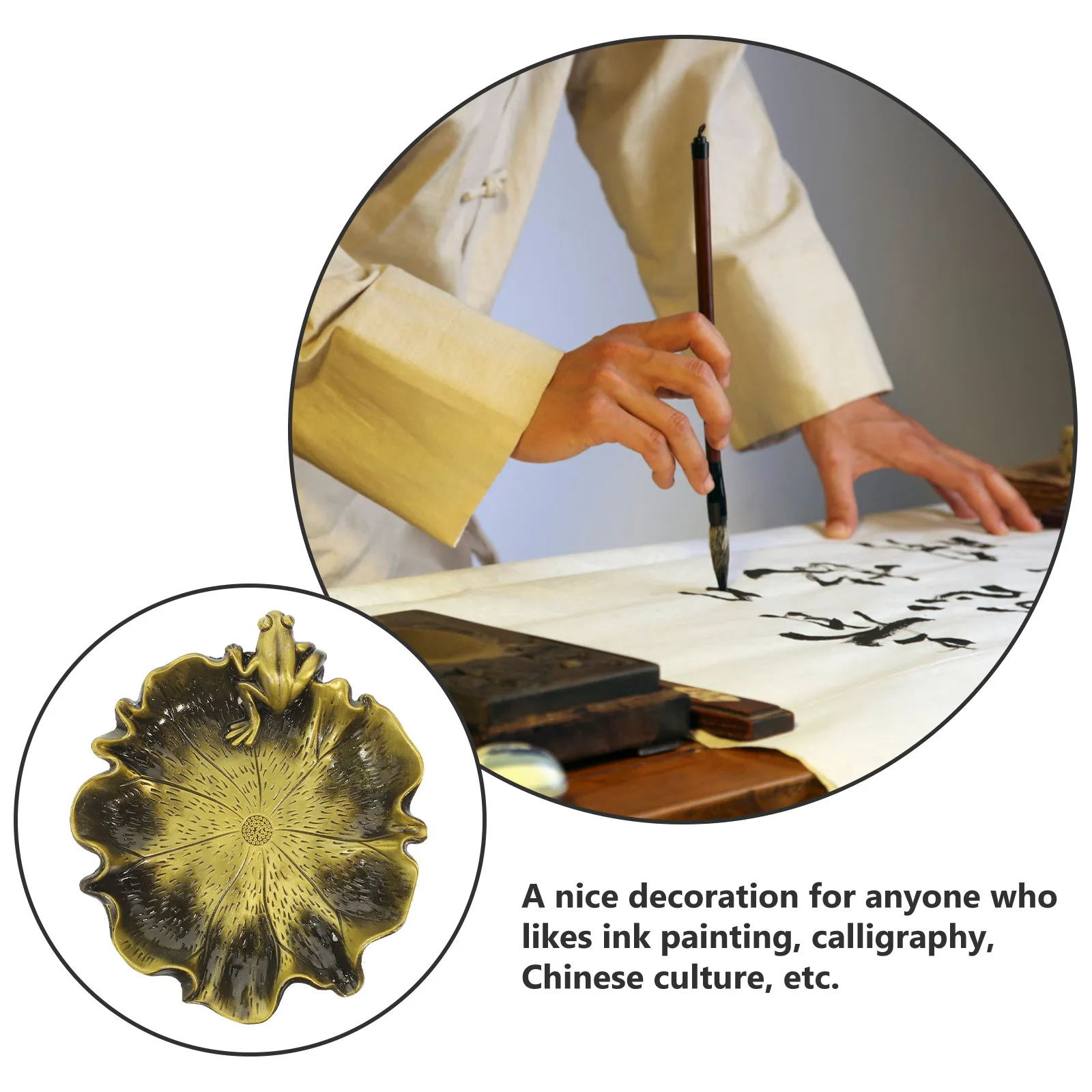 장 잉크 접시 개구리 모양 금속 서예 잉크 접시 레트로 스타일 휴대용 연꽃 모양 잉크통 붓꽂이 데스크탑 중국풍