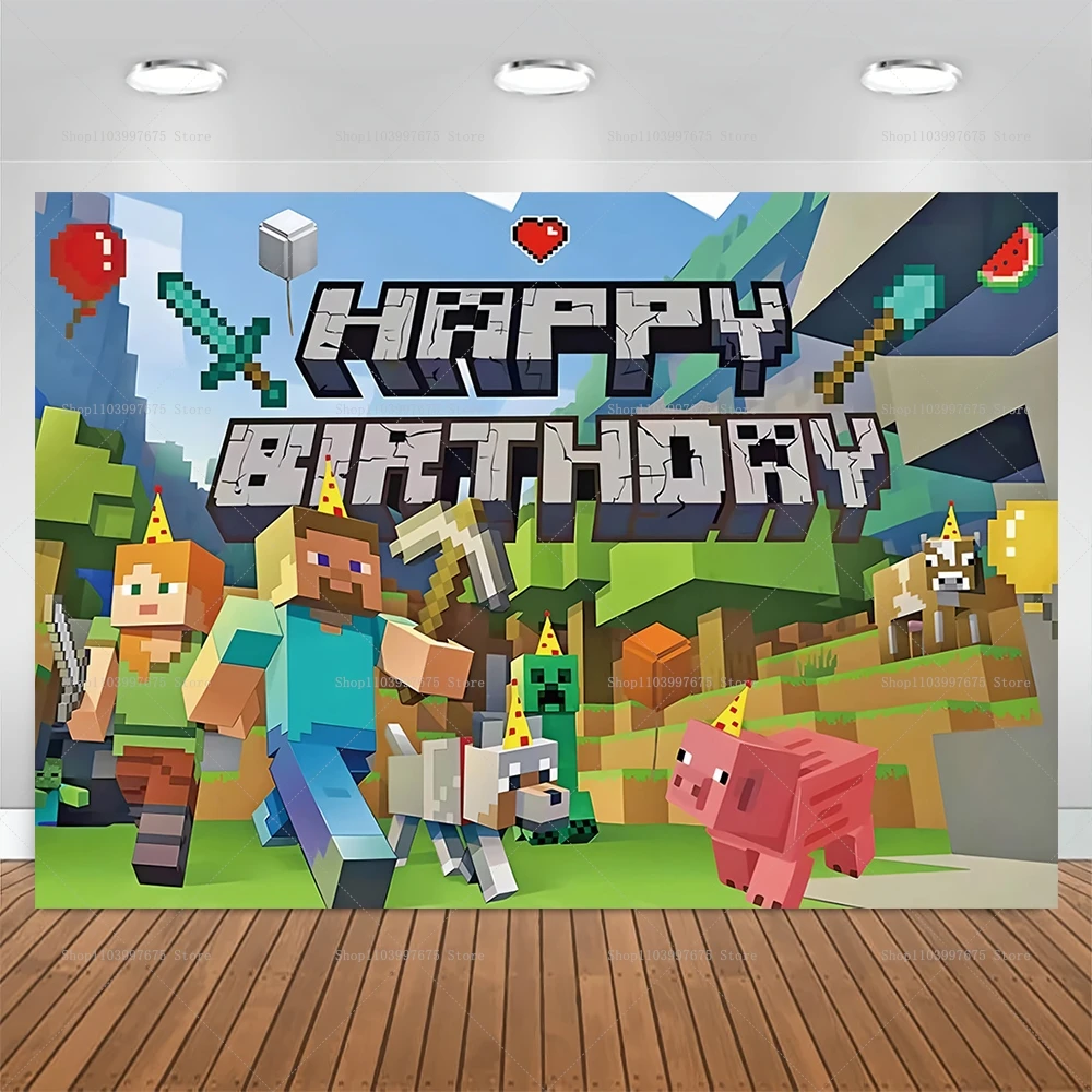 Description Picture 6 of itemBirthday Backdrop Pixel Background for Photography Boys Gaming Birthday Party Decor Supplies Baby Shower Banner Photo Studio