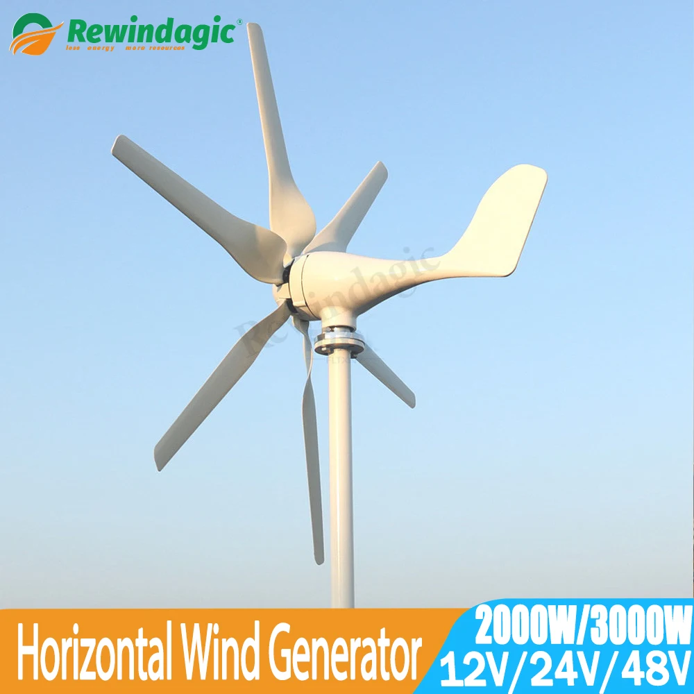 กังหันลมรุ่นใหม่ 6 ใบพัด 2KW 3KW 12V 24V 48V พร้อมตัวควบคุม PWM สำหรับใช้ในบ้าน ใช้งานได้ที่ความเร็วลมต่ำ กำลังไฟ 2000W 3000W 1