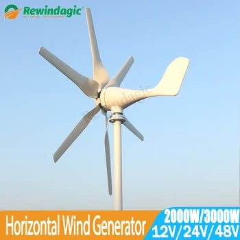 กังหันลมรุ่นใหม่ 6 ใบพัด 2KW 3KW 12V 24V 48V พร้อมตัวควบคุม PWM สำหรับใช้ในบ้าน ใช้งานได้ที่ความเร็วลมต่ำ กำลังไฟ 2000W 3000W 1