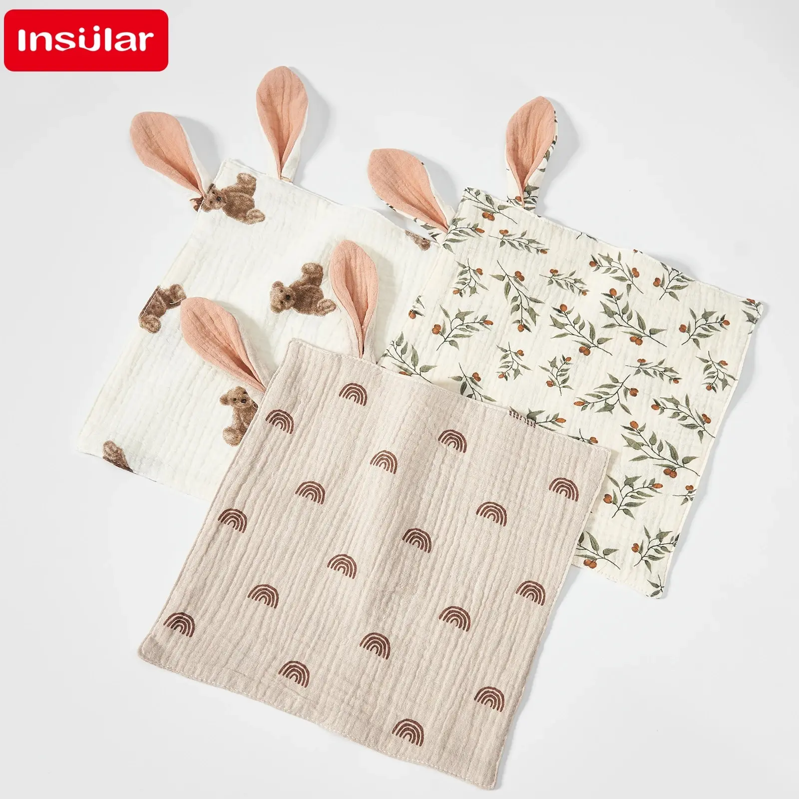 Cartoon Print Baby Muslin Soft Washcloth and Bib Set