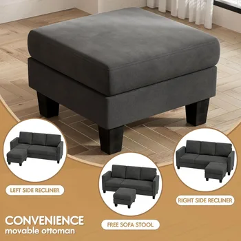 3 Seat L-Shaped Sofa With Linen Fabric Sectional Sofa Couch Movable Ottoman Small Couch for Small Apartments Living Room Home 5