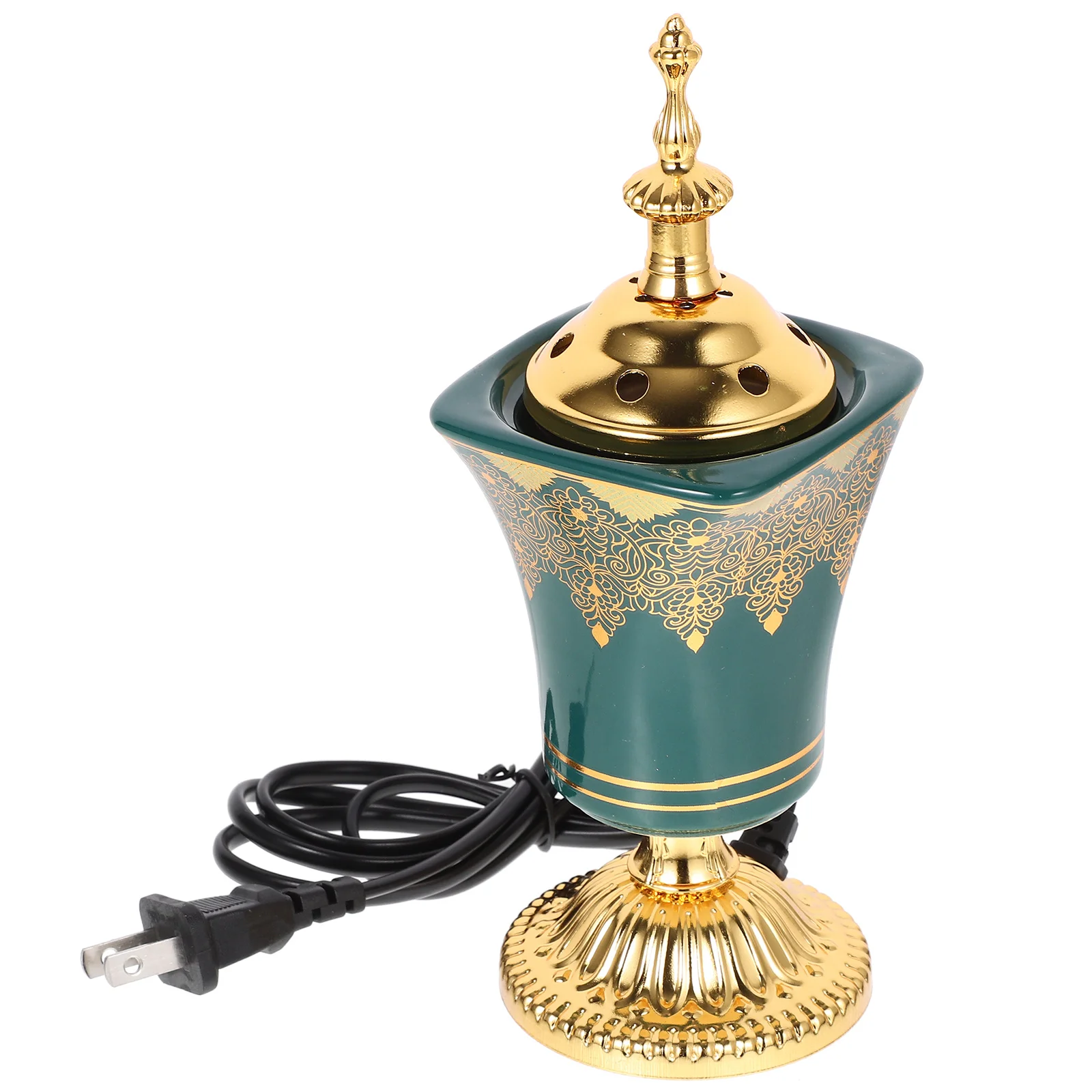 

Electric Incense Burner Oud Frankincense Incense Holder Vintage Arabic Censer Burner Home Office Yoga Spa Aroma Ornament Green