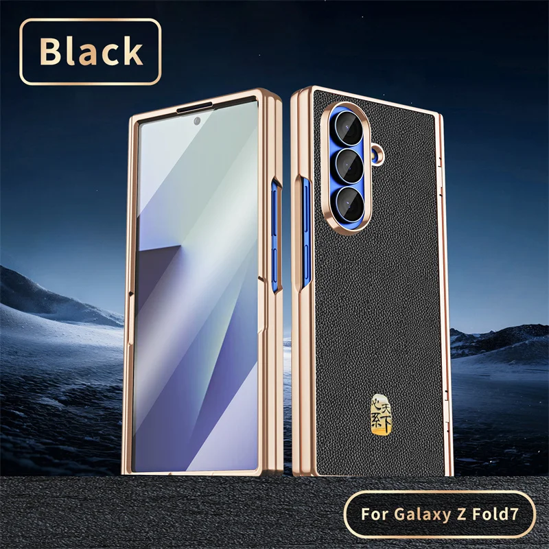Luxury Genuine Leather Magnetic Phone Case with Hinge Screen Protector Film Cover