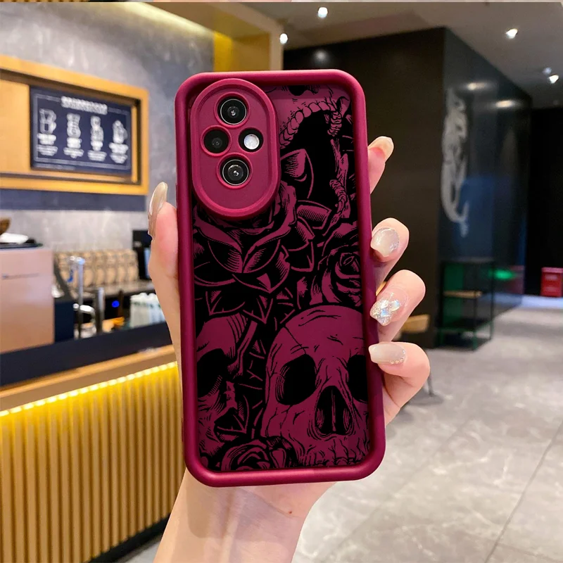 Black Art Flower Skull Horror Soft Silicone Phone Case Cover