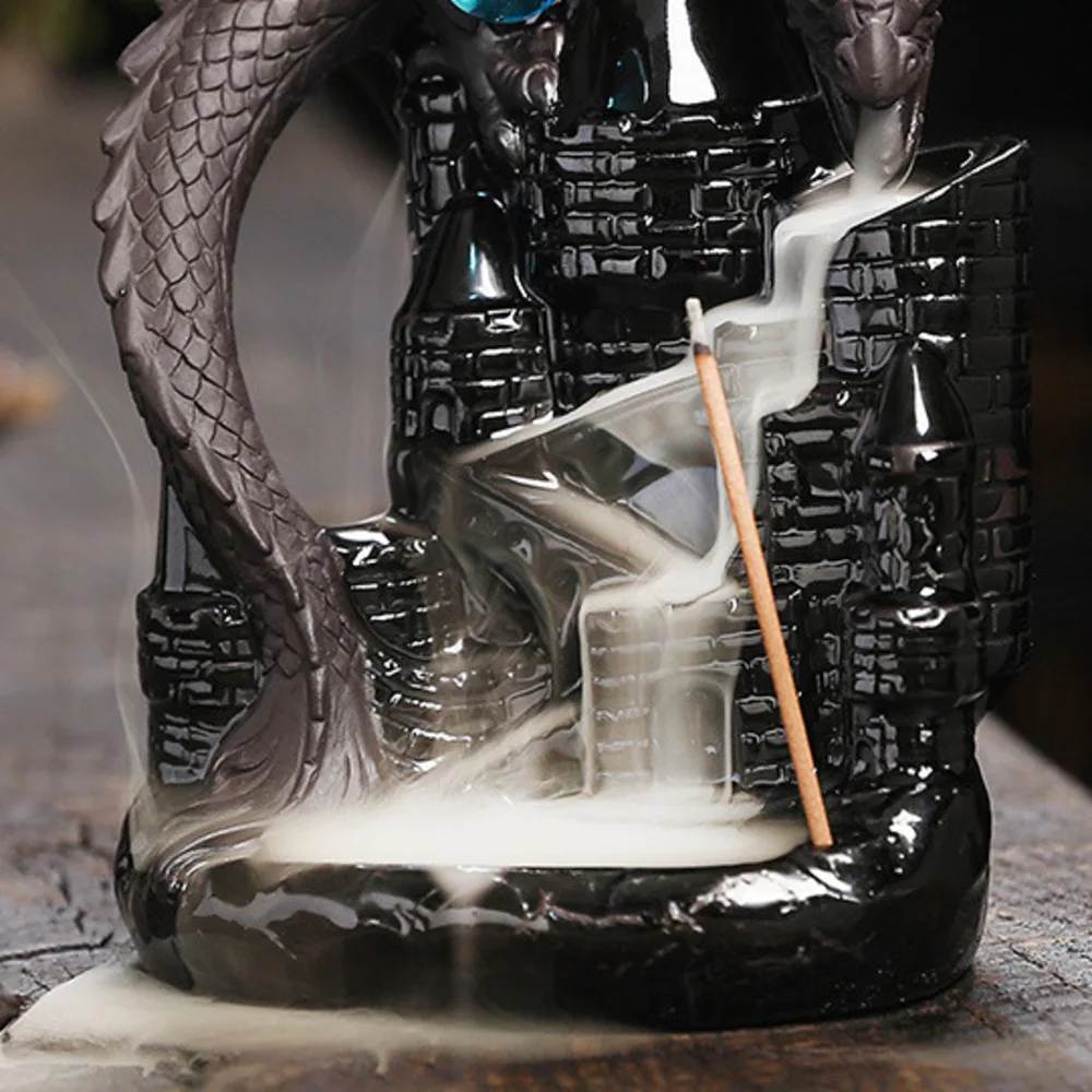 Purple Sand European and American Winged Dragon Candle Incense Stove Creative European Castle Backflow Incense Stove Handicrafts