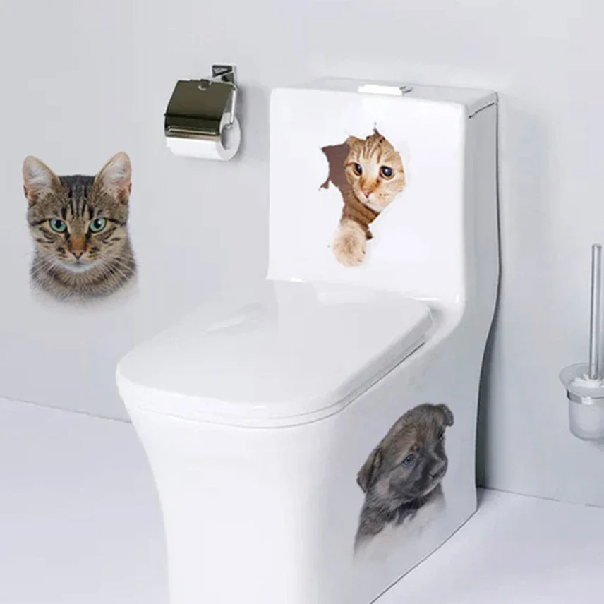 Kitten Wall Stickers Toilet Wall Stickers Toilet Stickers Vinyl Stickers 3D Cute Cat Bathroom Decor