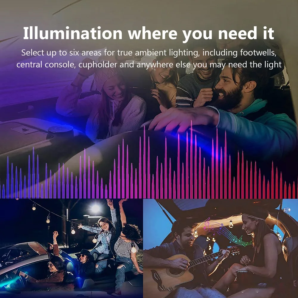 자동차 인테리어용 범용 앰비언트 라이트, 64 색 통기성 대시보드 문짝 장식, LED 스트립 조명, RGB 블루투스 앱 제어