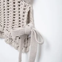 Hollow Out Knit Pullover Women Casual Round Neck Lace Up Bow Sweater Female Autumn Short Sleeves Solid Knitwears Lady - Image 4