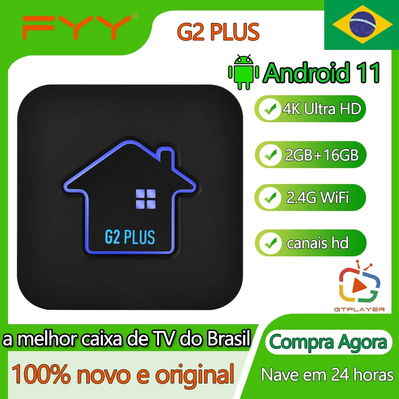 

Android 11 TV Box for Brasil GTmedia G2 PLUS 4K HD Set Top Box Built in 2.4G WiFi Amlogic S905W2 2GB 16GB H.265/VP9 60fps