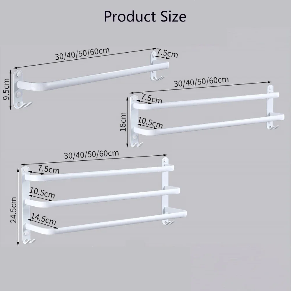 Towel Hanger Rack 30-60cm Shower Bar Storage Wall Holder Organizer Hook Rail Aluminum Bath Shelf Bathroom Accessories towel rack