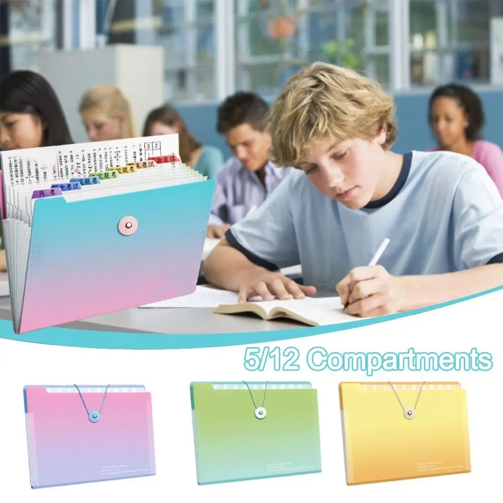 Gradient Color Waterproof Document Bag Large Capacity File Organizer Envelope Folder