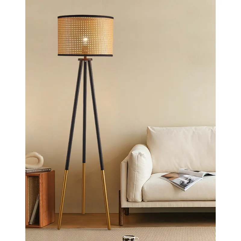 

Creative Handmade Rattan Lampshade Led Floor Lamps for Living Room Sofa Study Remote Control Dimmer Standing Lamp Home Decor