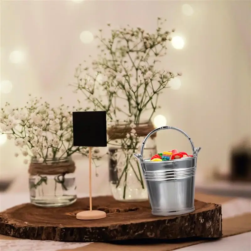 10Pcs Mini Snack Bucket Party Candy Storage Biscuit Packing Bucket Silver