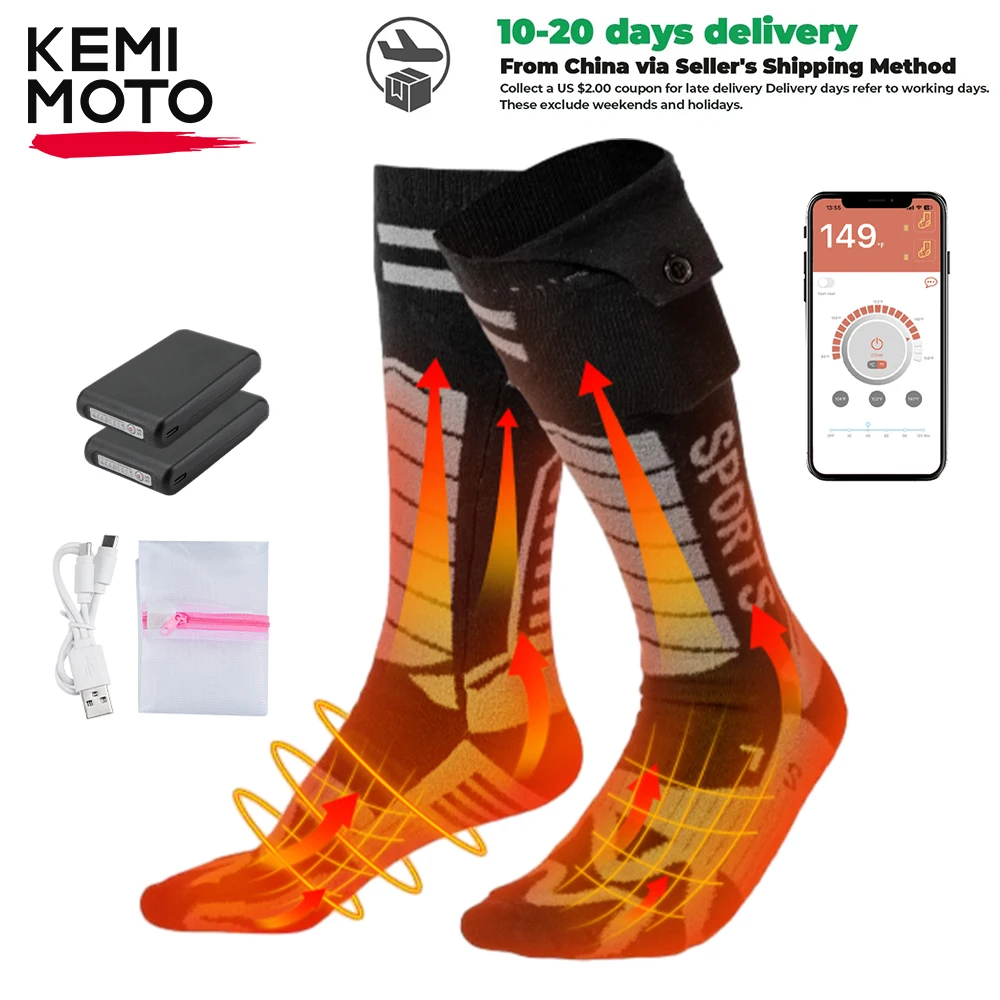 KEMIMOTO Chaussettes Application Contrôle Linventaire De La Batterie Rechargeable Épaissit Les Chaussettes En Coton Dhiver Chauffe Pieds Pour Les Motos De Chasse Au Ski 241104 Du 39,06 € | DHgate