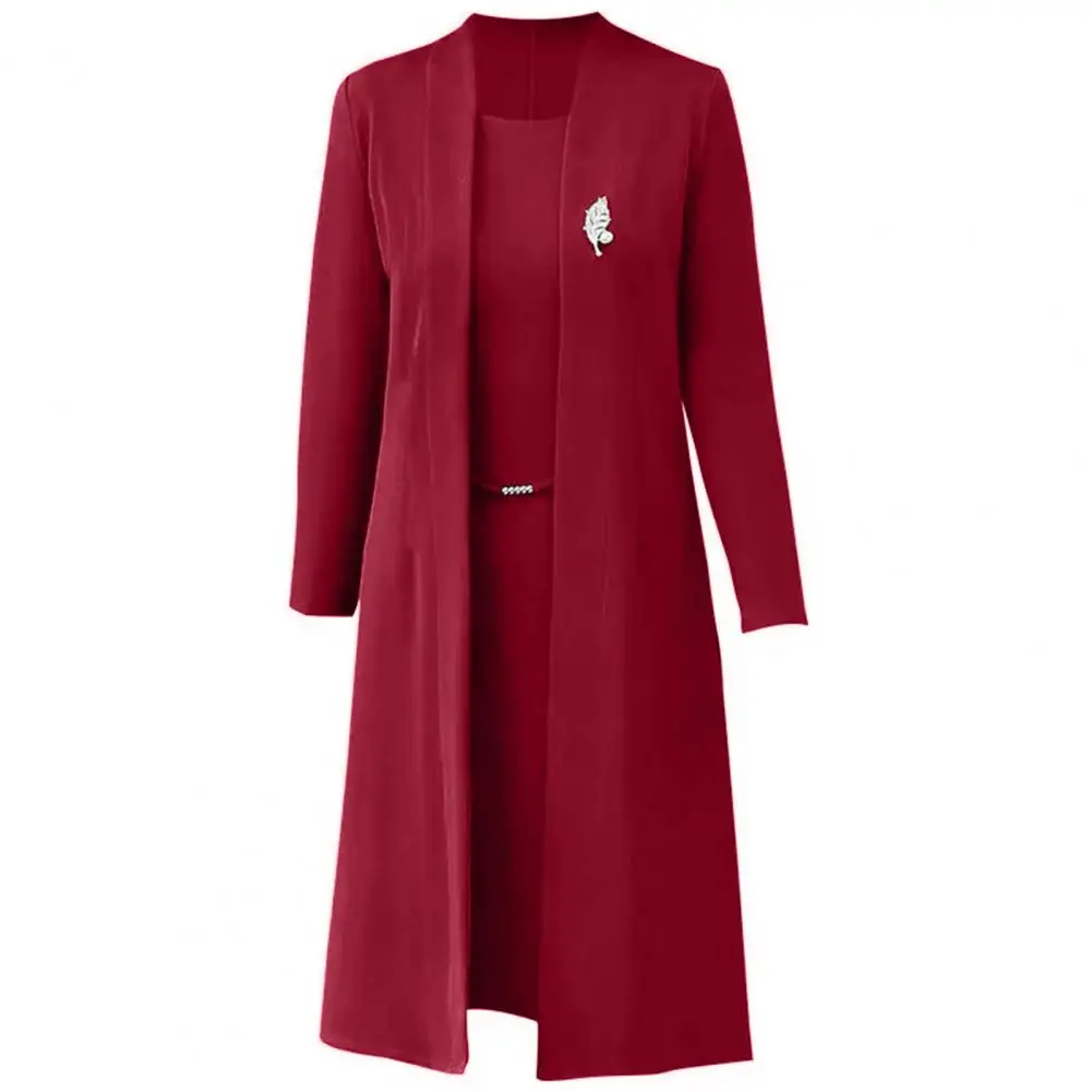 

Elegant Women Dress Suit Elegant Middle-age Spring/fall Dress Coat Suit with Open Front Long Cardigan Sleeveless Dress