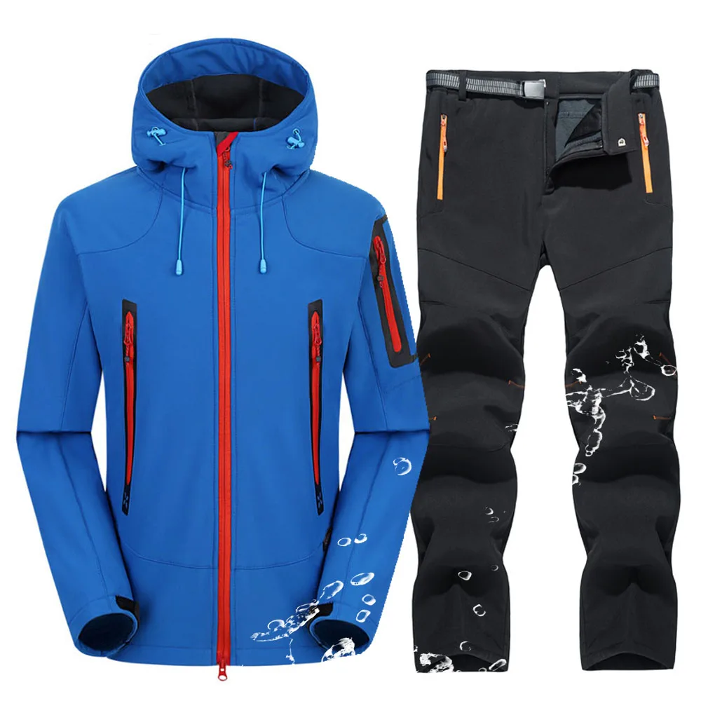 

Softshell Hiking Suits for Men Outdoor Warm Fleece Waterproof Jacket and Pants Set Trekking Windbreaker Mountain Climbing Pants