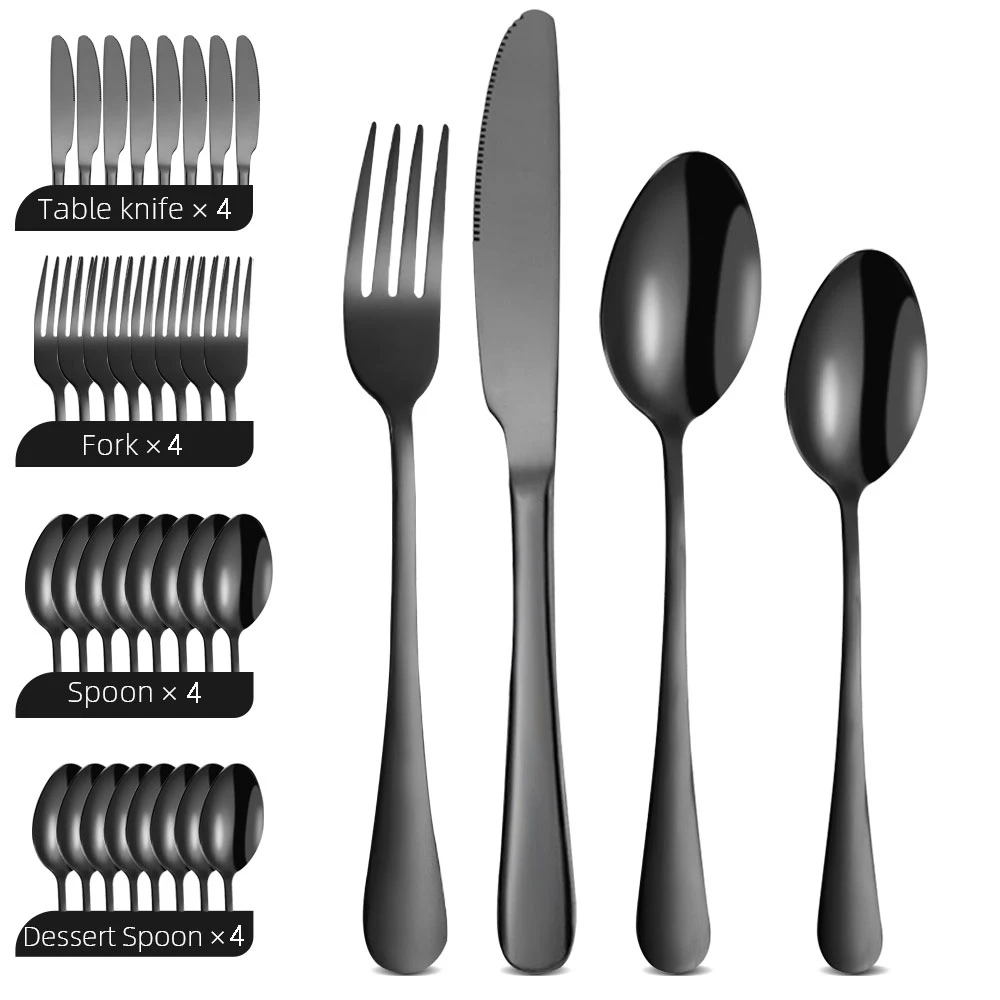Tableware Set 16Pcs Cutlery Set Stainless Steel Steak Cutlery Western Matte Dishwasher Safe Kitchen Tableware Set