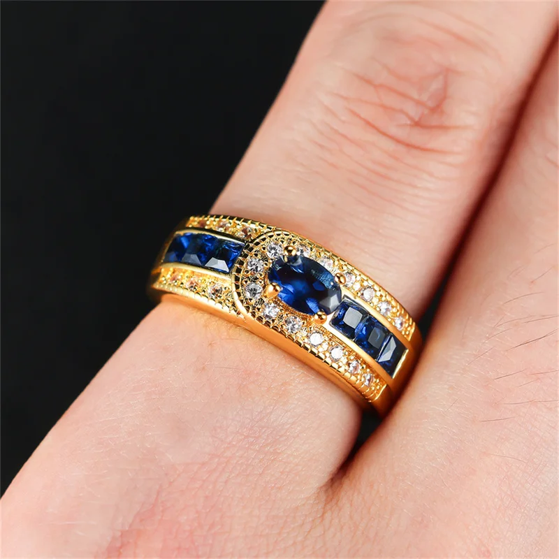 Green Zircon Engagement Ring Blue Purple Crystal Oval Stone Rings For Women Men Vintage Gold Color Wedding Bands Fashion Jewelry