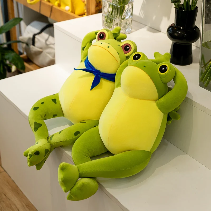 Funny Green Frog with Blue Scarf Plush Doll Cartoon Stuffed