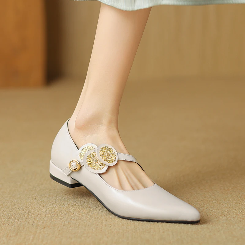 

Retro Womens Mary Jane Shoes Pointed Toe Fashion Shallow Buckle Straps Flat Shoes Spring Lady Elegant Party Casual Loafers 33-43