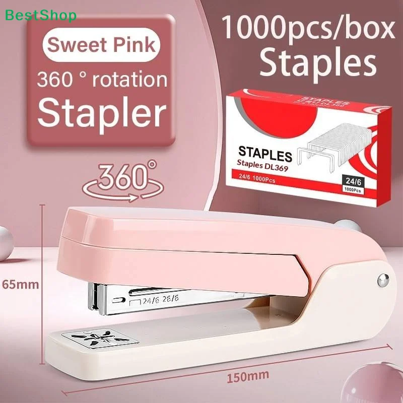 ☏ 360도 회전 스테이플러, 헤비듀티 스테이플러, 간편한 장지용 회전 스테이플러, 24/6 스테이플 호환