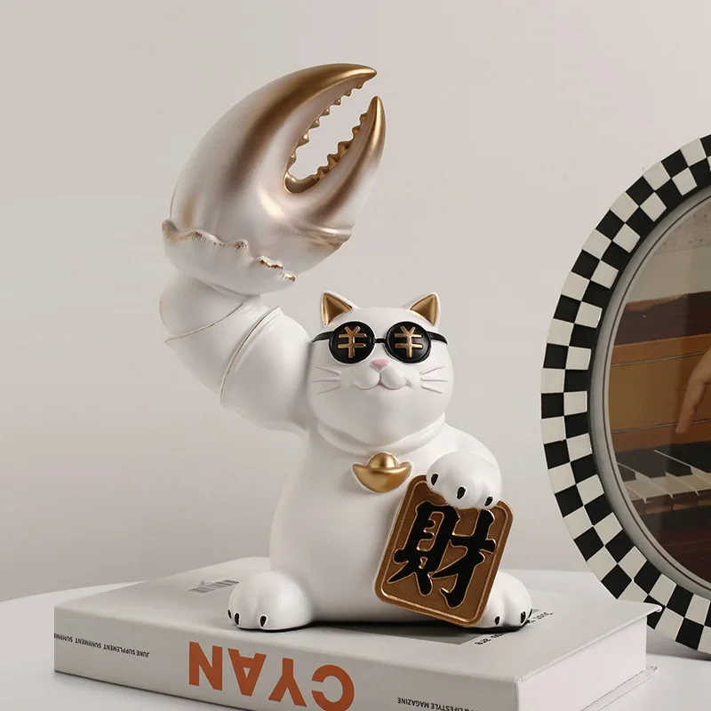 

Creative resin sculpture golden lucky cat decoration opening gift cashier decoration living room desktop decoration home decor