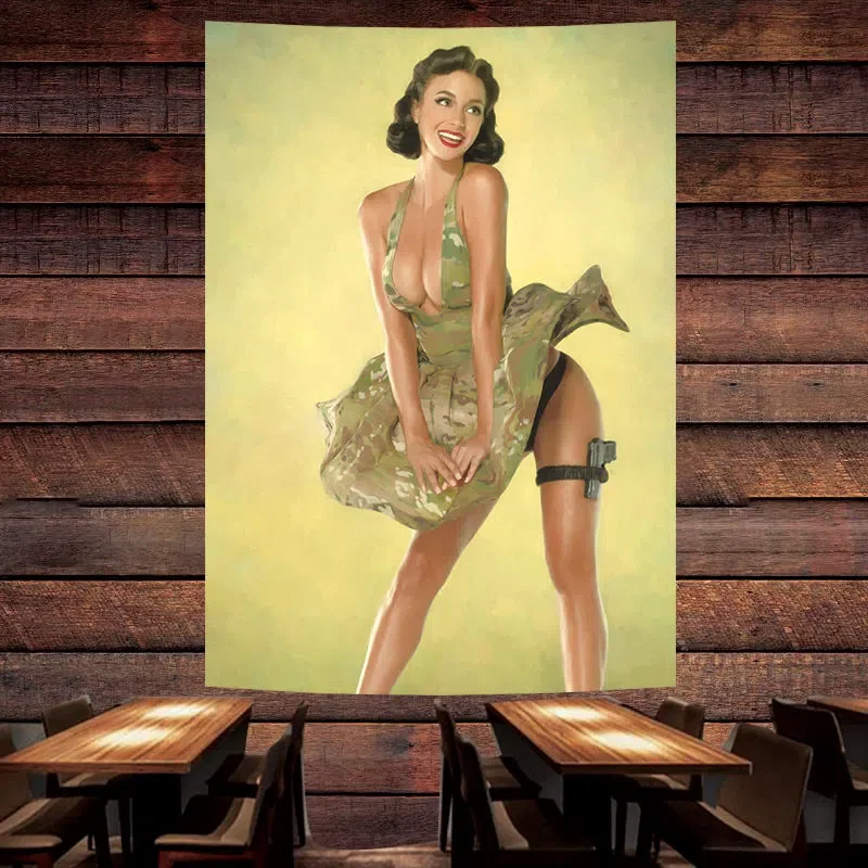 Sexy Femminile Killer Poster Banner Seducente Pin Up Art Flag Pittura Murale Arazzo Bar Cafe Pub Man Cave Wall Decor Sticker Murale