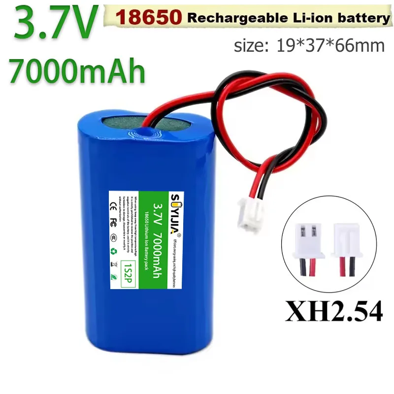 Batteria al Litio 3.7V 1S2P 7000mAh 18650, BMS Integrato, per Ventilatore/Altoparlante/Luce LED da Pesca (XH2.54-2P)