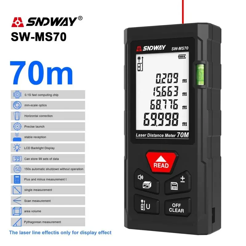 Laser Rangefinder Distance Meter Laser Tape Measure Digital Tape Measure Tape Measure SNDWAY SW MS50 MS70 MS100 Laser Distance Meter Rangefinder Digital Laser Tape Measure Range Finder Self Calibration Tool