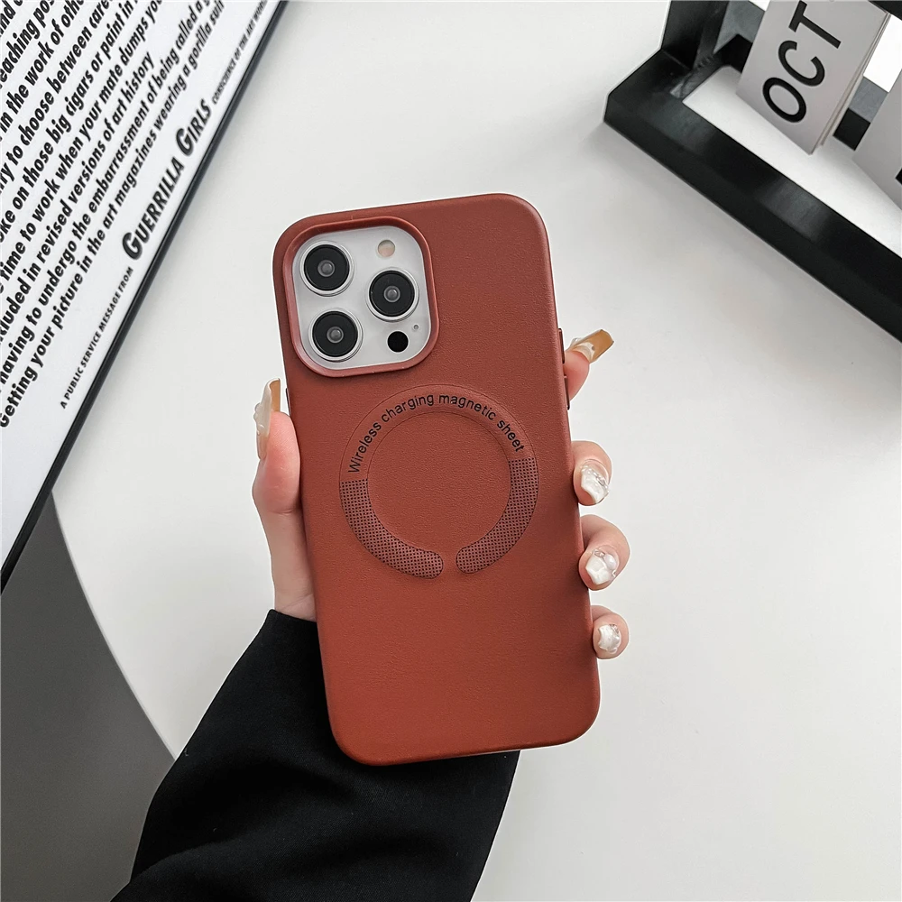Magsafe – coque de téléphone magnétique en cuir, antichoc, rigide, couleur bonbon, chargement sans fil, pour iPhone 14 Pro Max Plus 13 12_voghion.com