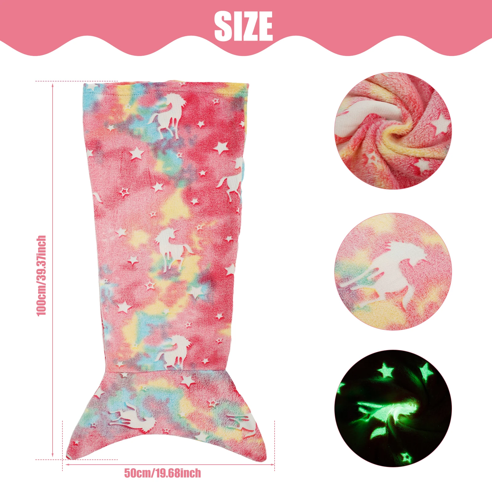 Flannel Mermaid Sleeping Bag Super Soft Luminous Mermaid Blanket Flannel Girls Mermaid Tail Blanket Gifts for Girls 3 to 6 Years 4