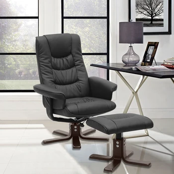 Office Executive Lounge Chair, PU Leather Upholstered Swivel Lounge Chair with Footrest