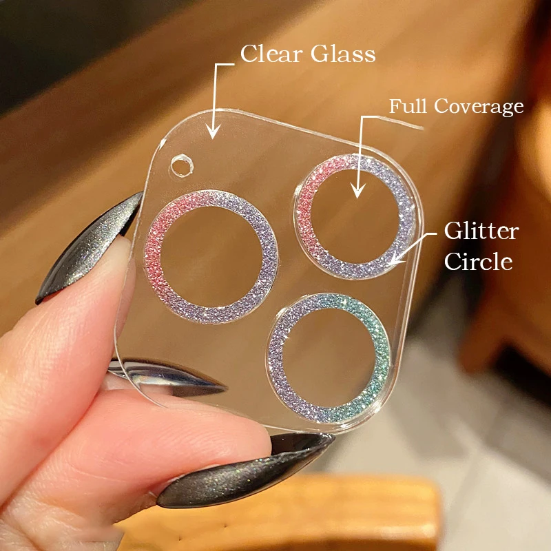 [Paquete de 2] Protector de lente de cámara de cristal brillante para  iPhone 11/iPhone 12 Mini, cubierta de cámara trasera de diamante con  purpurina