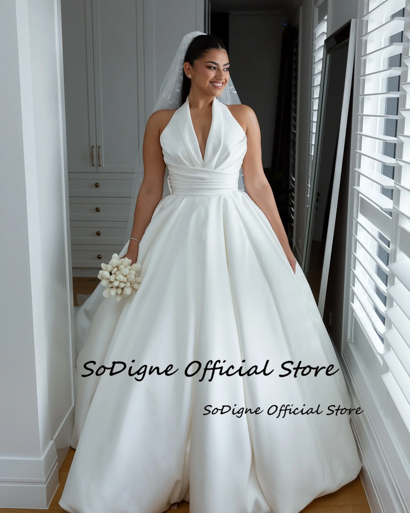 SoDigne A-line Satin Simple Wedding Dresses Sleeveless Halter Bridal Dress Long Wedding Gown Robe De Mairee Customized 14 Sd29d383a6e7f4013b51ad821c529f193N