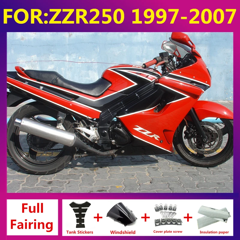 

Motorcycle Fairing Set Body Kit Plastic For Kawasaki ZZR250 1997-2007 97 98 99 00 01 Accessories Full Bodywork set red black