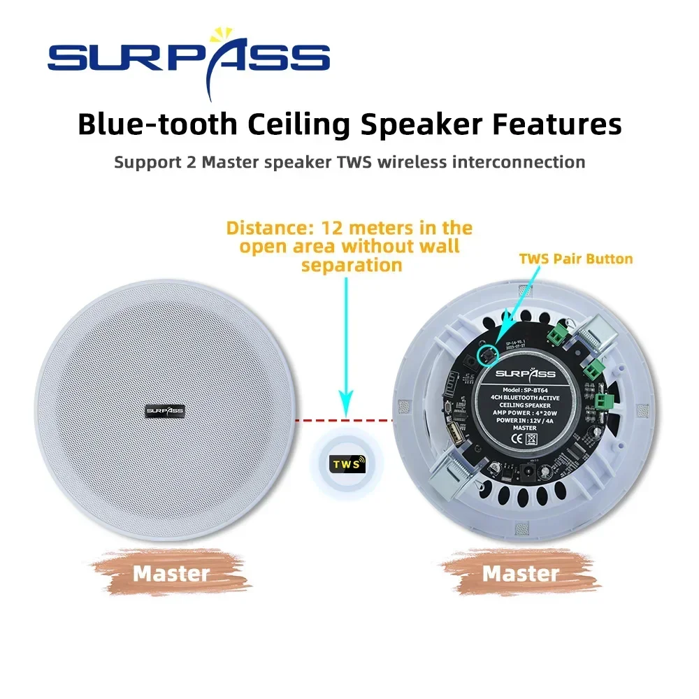 Bluetooth Speaker 6 Inch Sound box SURPASS Audio Stereo Full Range Dustproof Mobile Iphone Connectable for Bathroom Hotel Store