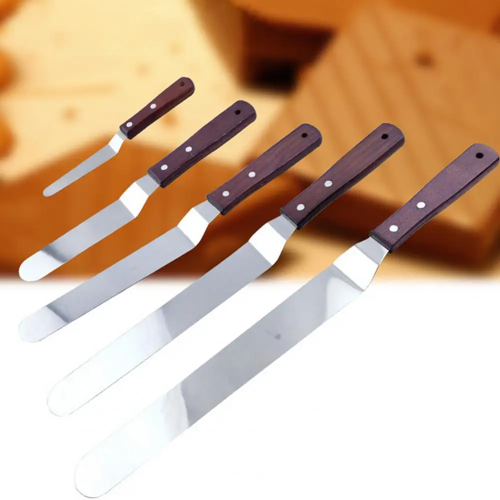 Food Grade Cake Spatula Professional Stainless Steel Cake Spatula Set with Wooden Handle Food Grade Cream Jam for Baking