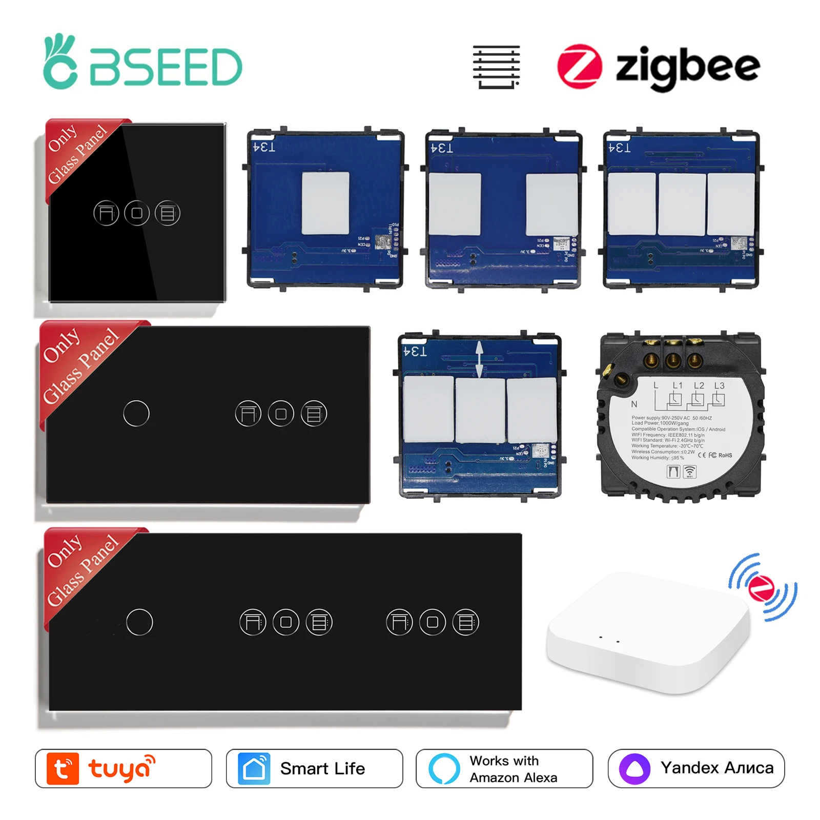 Bseed Zigbee Smart Touch Shutter Blinds Switch Interruttori Della Luce Tuya Google Smart Life Function Parts Pannello Di Vetro Combinazione Fai Da Te