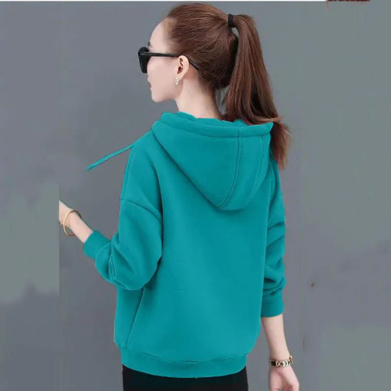 Winter Plush Lined Oversize 80kg Hooded Print Loose Sweatshirt Warm Casual Long Sleeve Tops Thick Woman New Fashion Hoodies