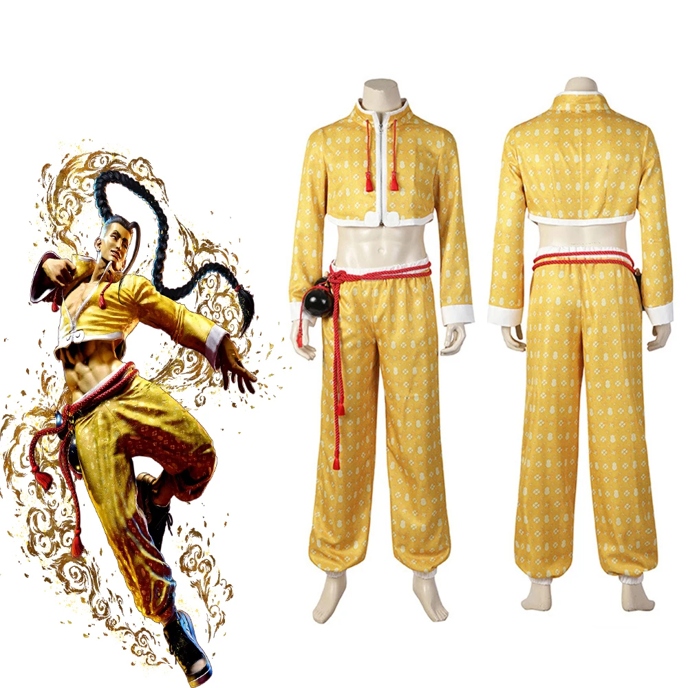 

Jamie Cosplay Chinese Kung Fu Suit Game SF6 Costume For Men Yellow Crop Top Pants Uniform Set Halloween Party Combat Outfits
