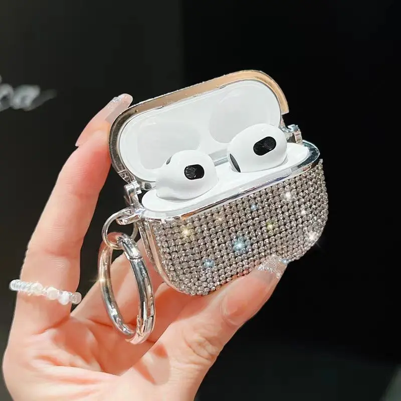 Deluxe Plated Sparkling Diamond Bluetooth Headphone Case with Keychain - Shockproof Earphone Cover