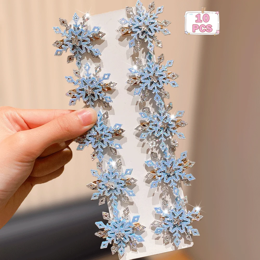 10-teiliges blaues Schneeflocken-Haarnadeln-Set, 3D-Winter-Eleganz, Haarschmuck für Frauen, tägliches Styling, Urlaub, Partys, festliches Geschenk