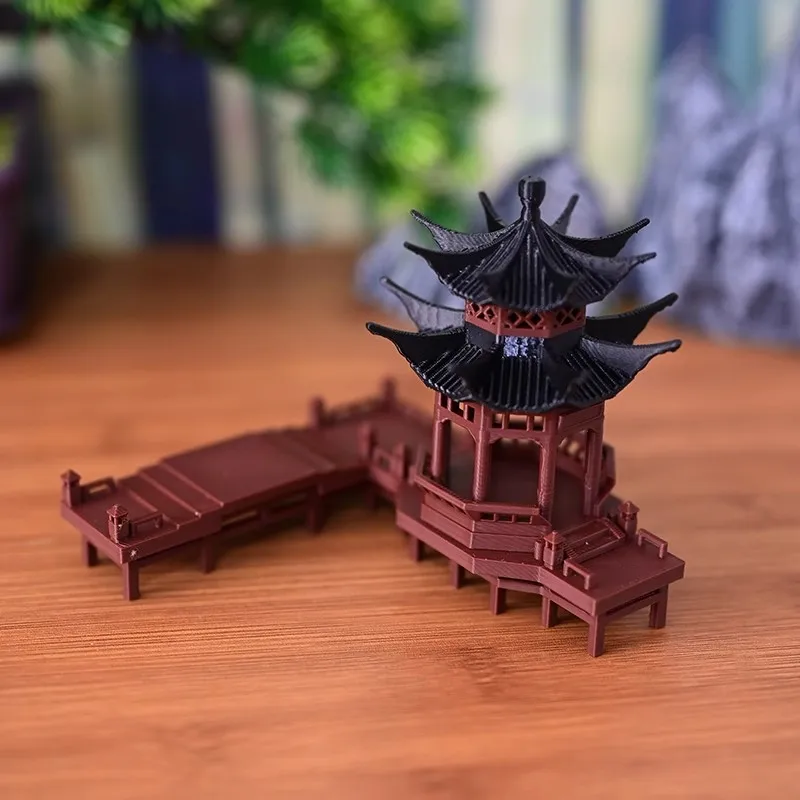 Chinese Octagonal Pavilion Miniature - Ancient Style Landscape Decor with Platform, Rockery for Aquarium,Zen Garden Display