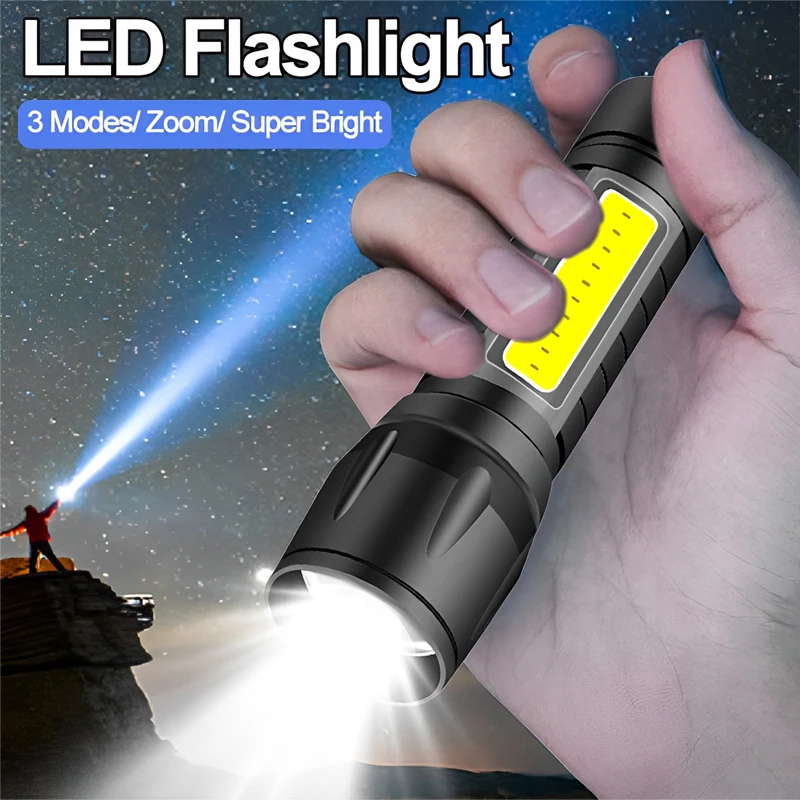 Перезаряжаемый миниатюрный светодиодный фонарик Cob + Xpe, портативный фонарик для кемпинга, фонарик с фокусировкой, аккумулятор 14500, тактический фонарик портативный перезаряжаемый фонарик для ночного бега