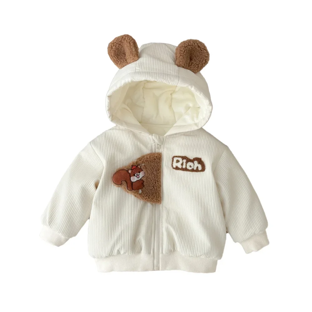 Winter New in Infant Kids Thicken Letter Fashion Top Outwear,baby Toddler Boys Girls Hooded Zipper Jacket Cartoon Clothing