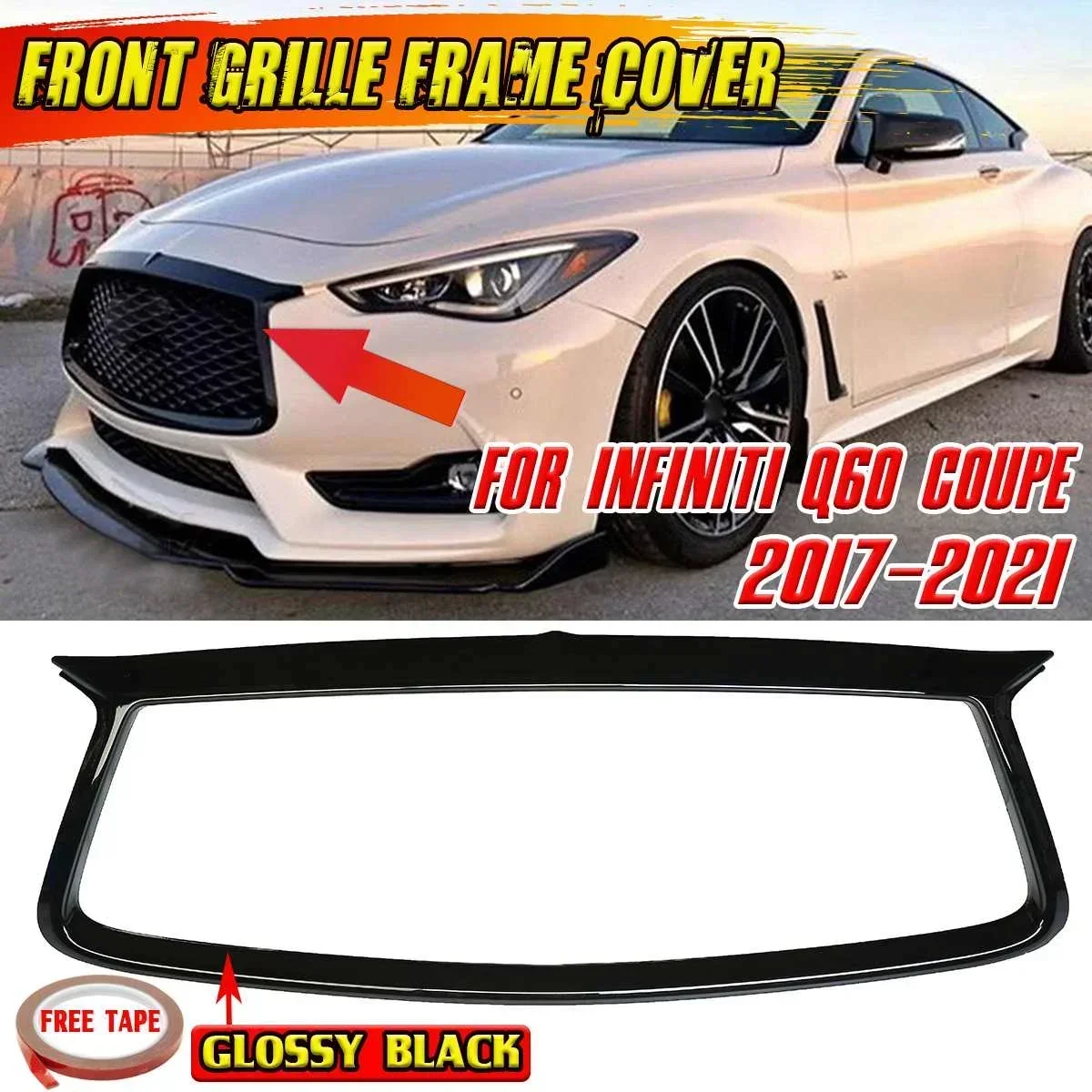 

Q60 Car Front Bumper Grille Trim Overlay Cover Frame For Infiniti Q60 Coupe 2017-2021 Add On Racing Grill Outline Trim Body Kit