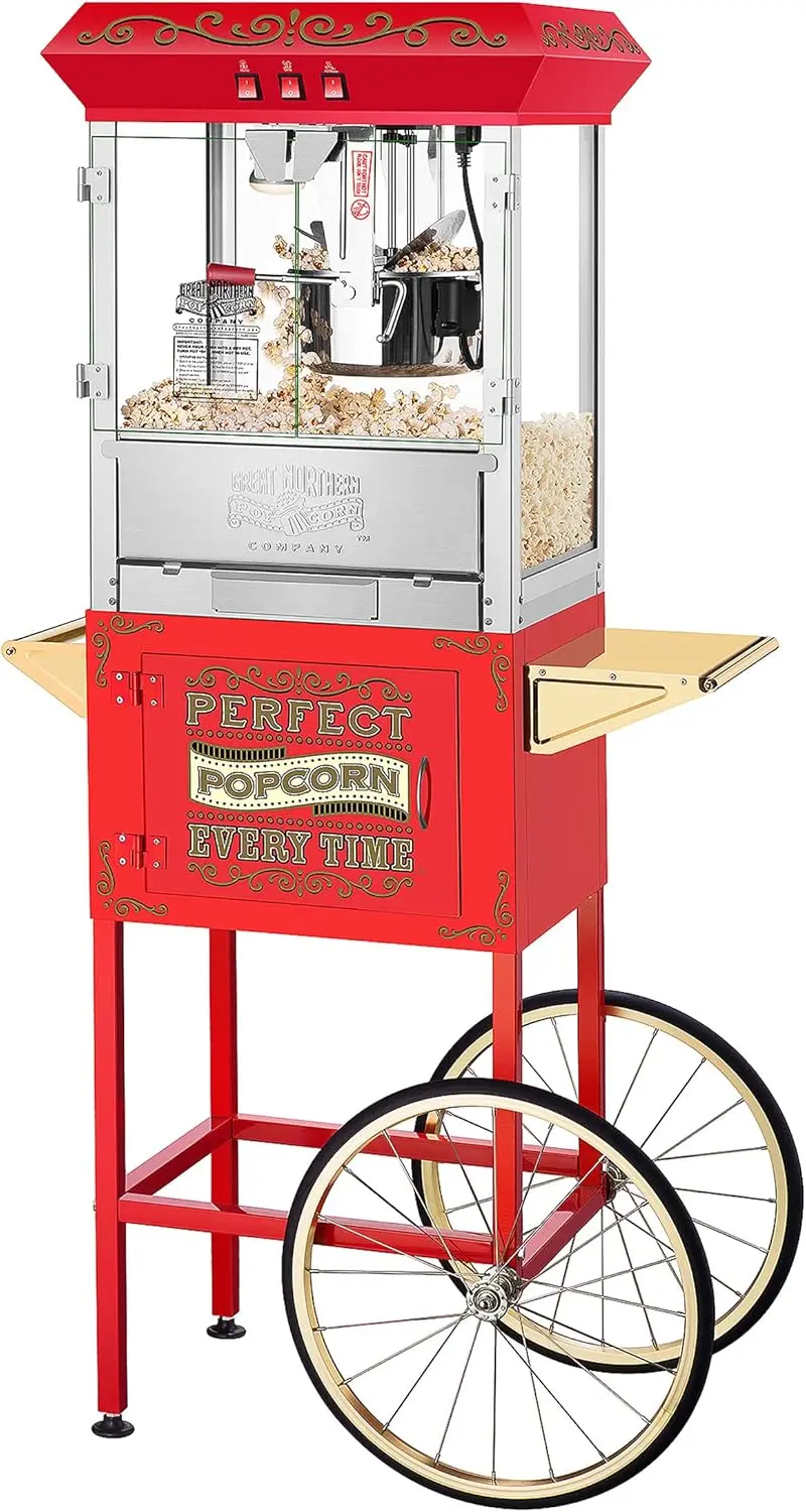 Popper Popcorn Machine with Cart and Stainless-Steel Kettle