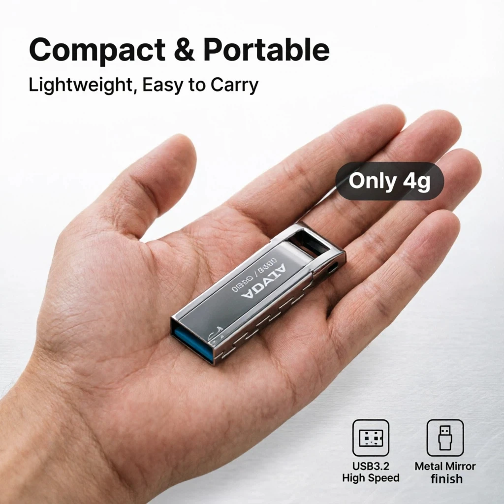 ADATA 128GB USB 3.2 Gen1 고속 플래시 드라이브 100MB/s 메탈 미러 방수 내충격 저장 장치 (학교/업무용)